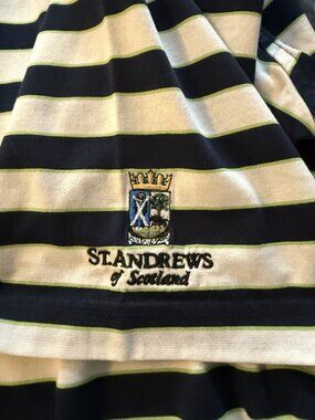 St Andrews of Scotland Golf Polo Shirt Mens Medium Navy Striped Short Sleeve